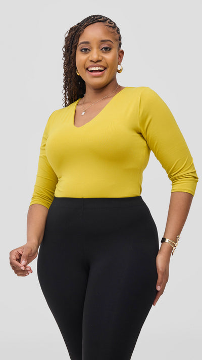 Vivo Basic 3/4 Sleeve Double Layered Bodysuit - Olive