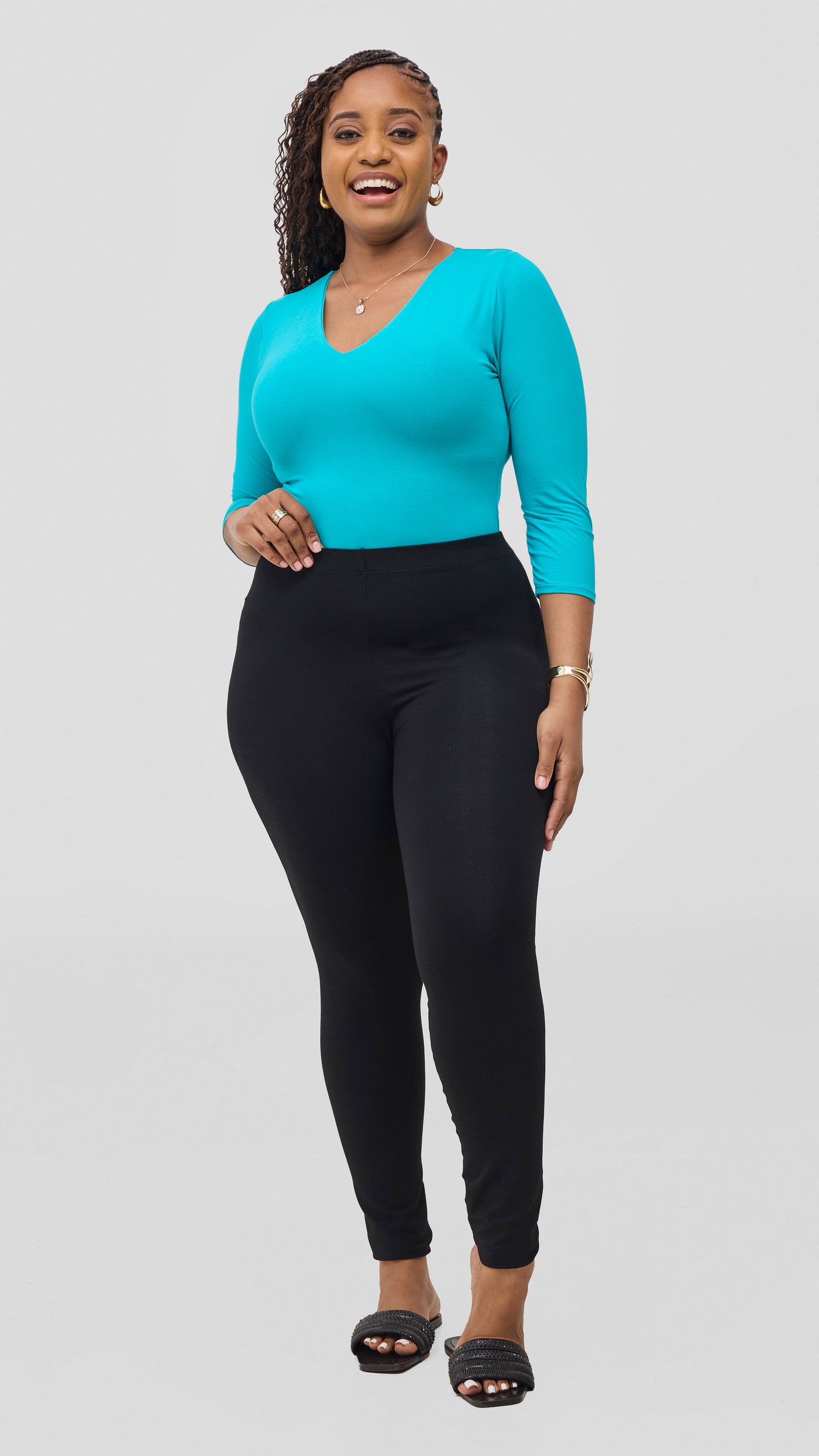 Vivo Basic 3/4 Sleeve Double Layered Bodysuit - Sea Green