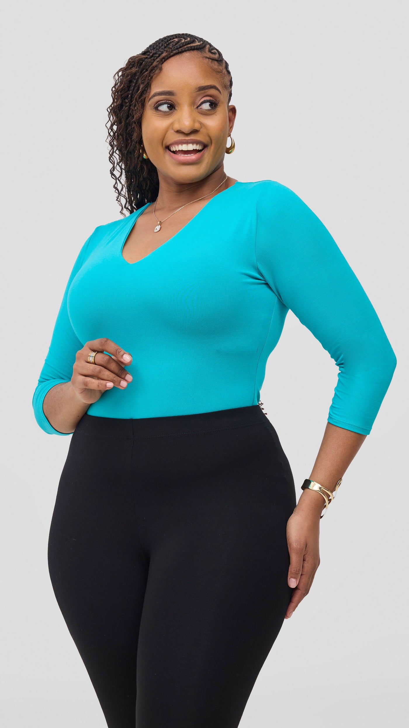 Vivo Basic 3/4 Sleeve Double Layered Bodysuit - Sea Green