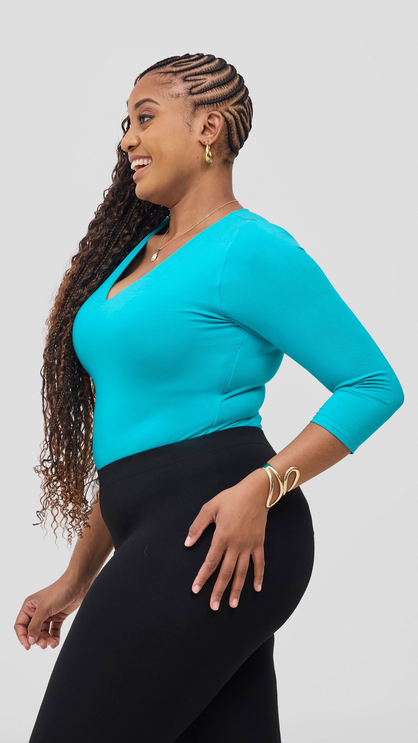 Vivo Basic 3/4 Sleeve Double Layered Bodysuit - Sea Green