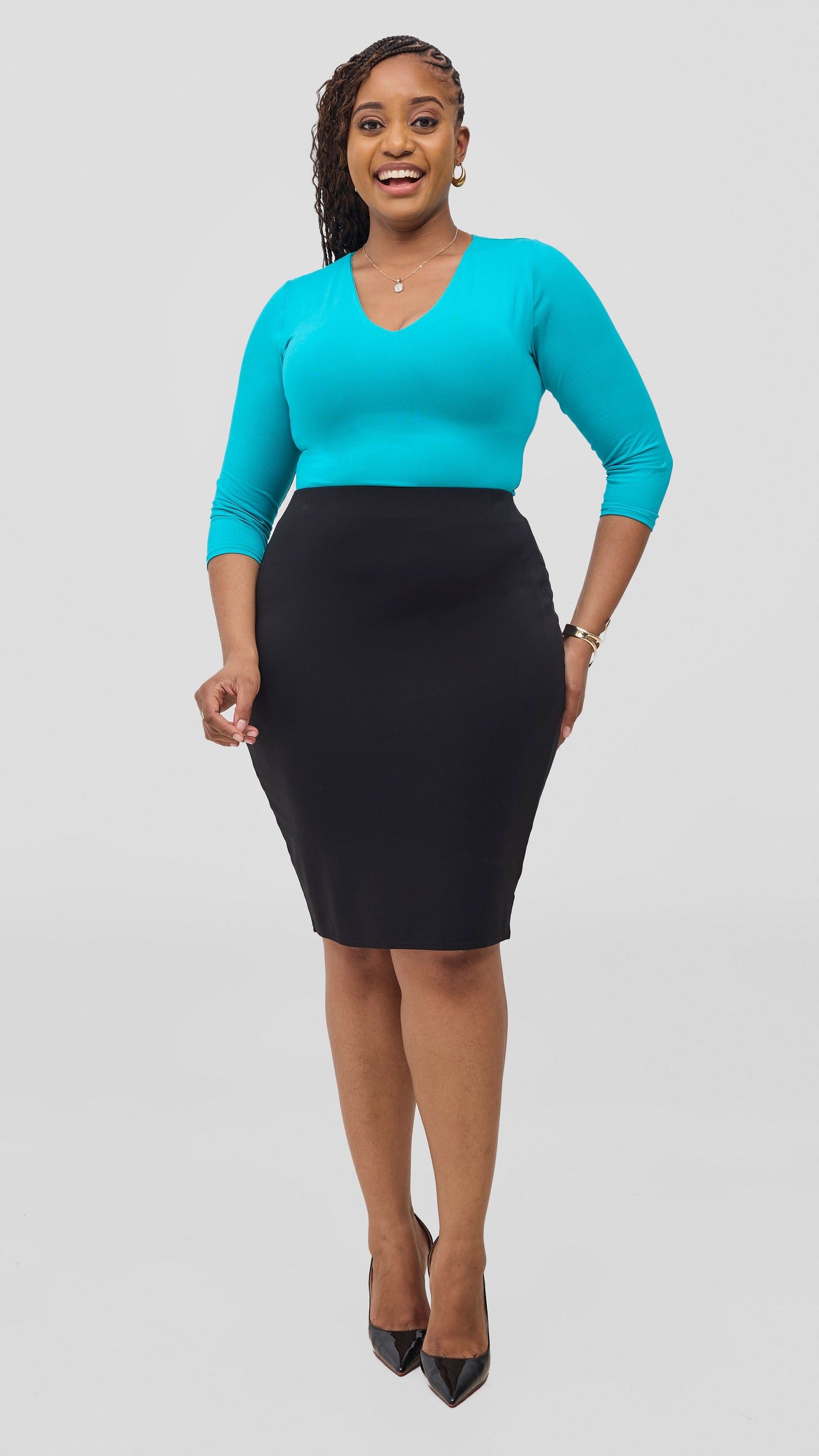 Vivo Basic 3/4 Sleeve Double Layered Bodysuit - Sea Green