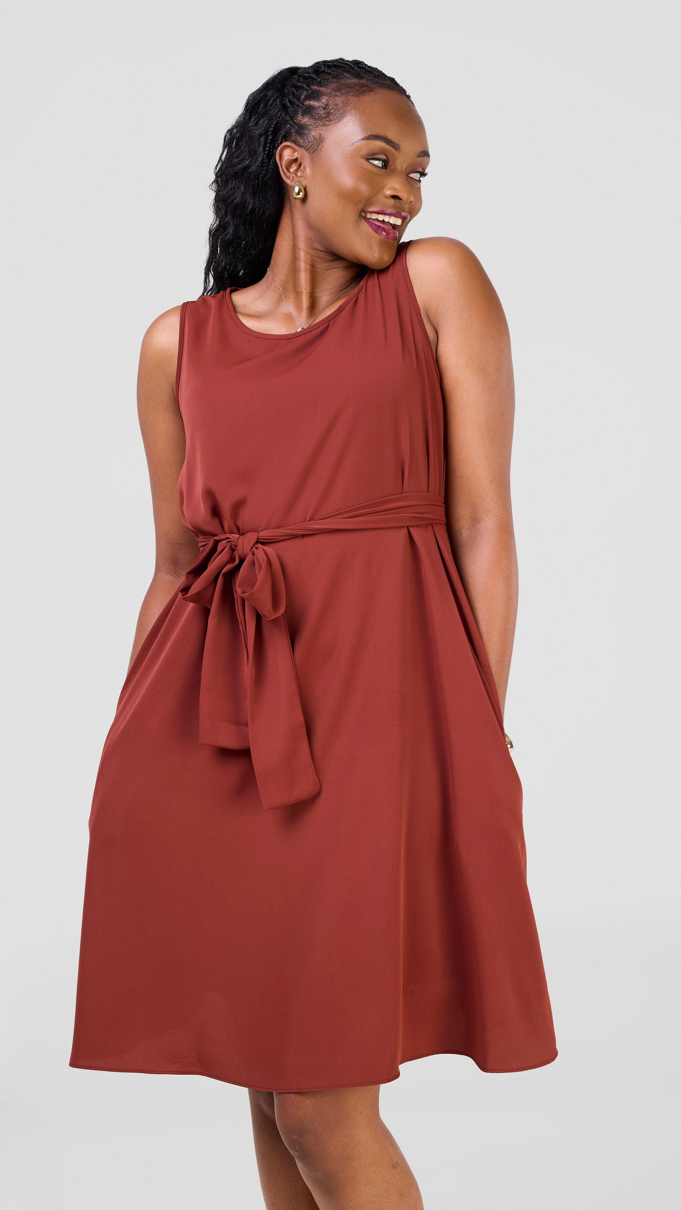 Vivo Basic Sleeveless Tent Dress - Rust