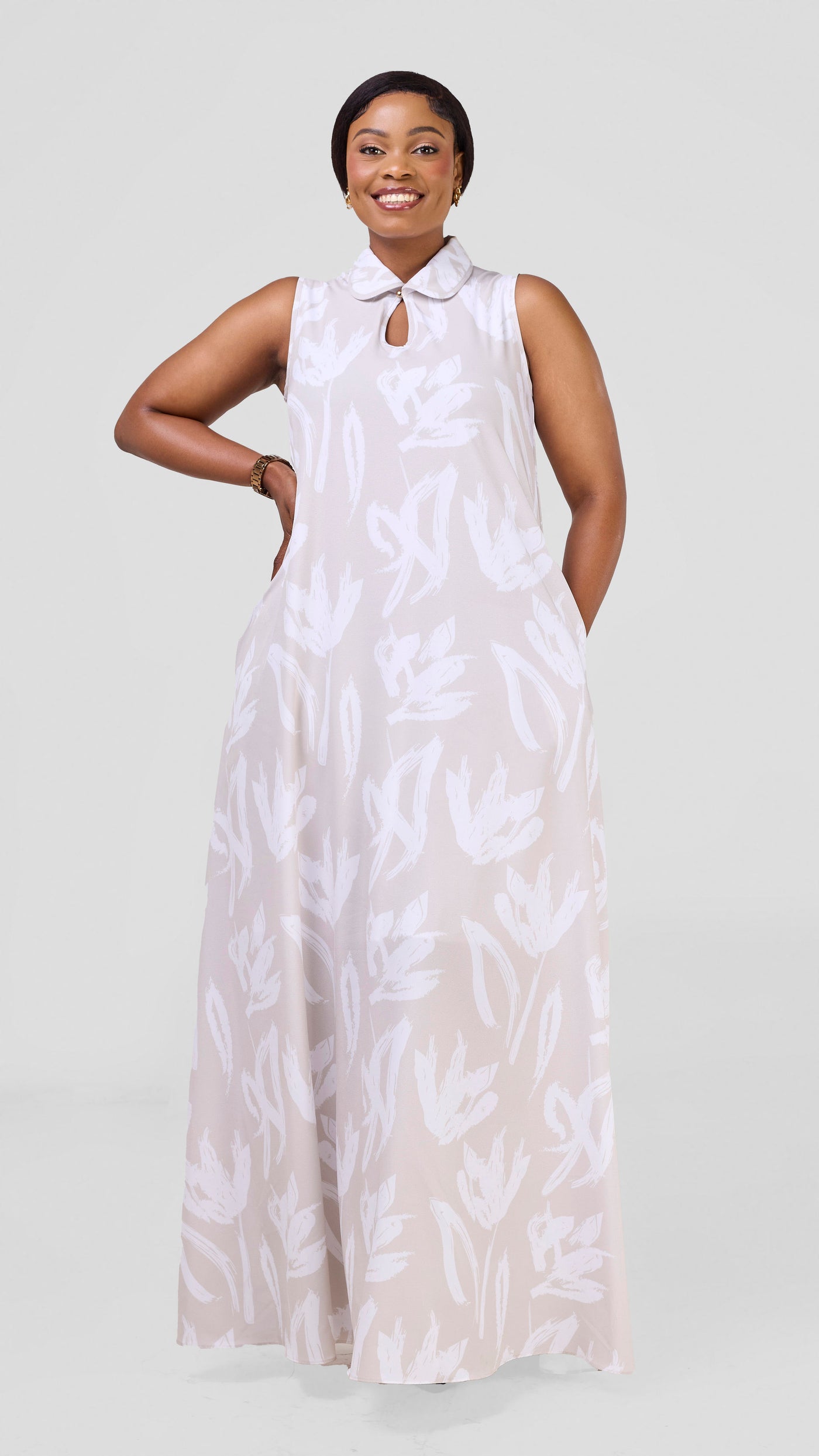 Vivo Asha Sleeveless Maxi Dress - White / Buttermilk Ela Print