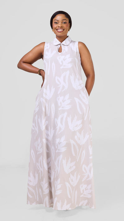 Vivo Asha Sleeveless Maxi Dress - White / Buttermilk Ela Print