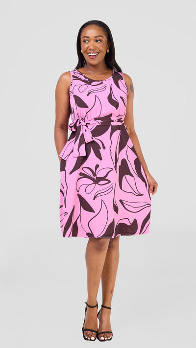 Vivo Basic Sleeveless Tent Dress - Pink / Chocolate Print