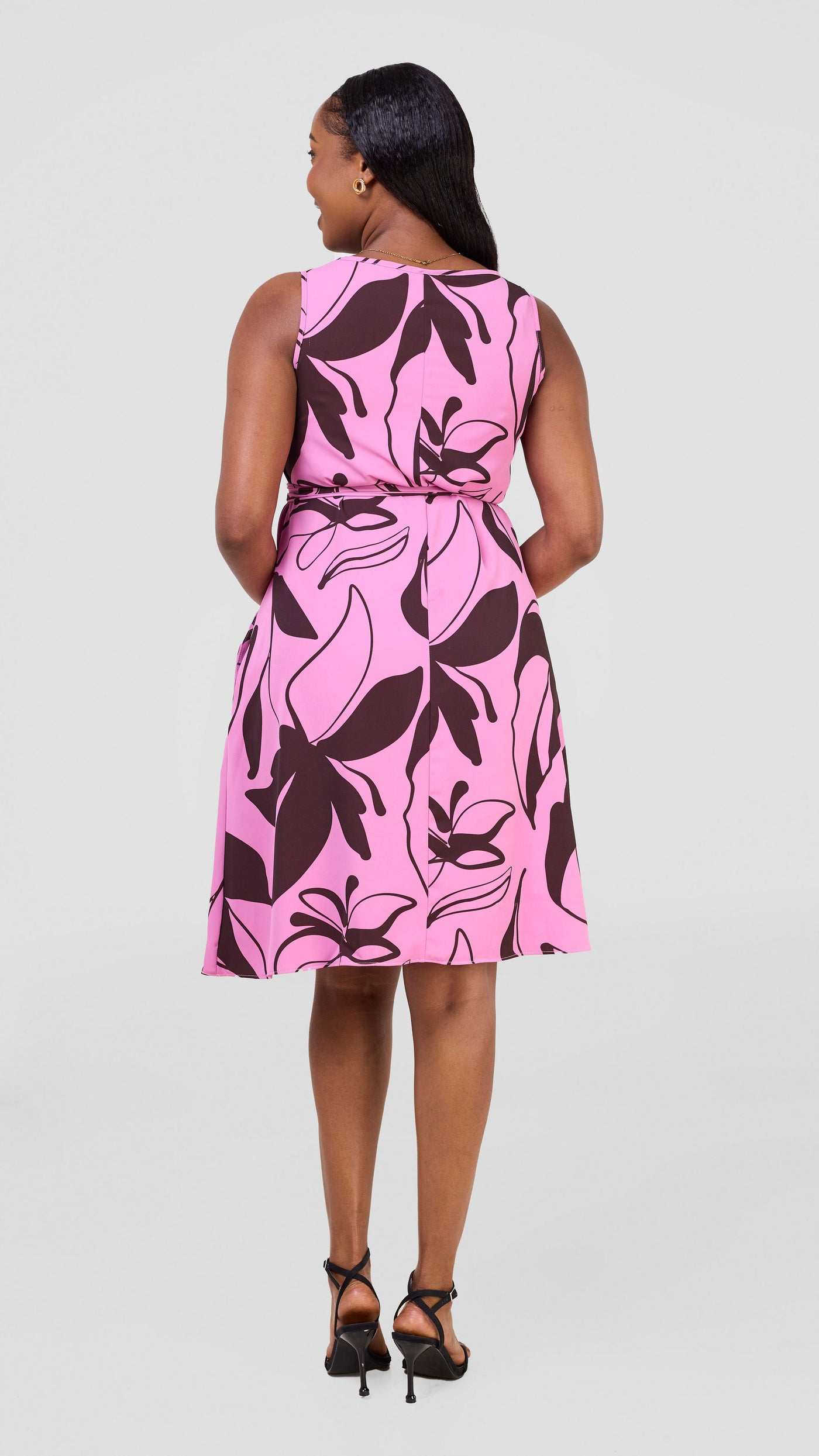 Vivo Basic Sleeveless Tent Dress - Pink / Chocolate Print