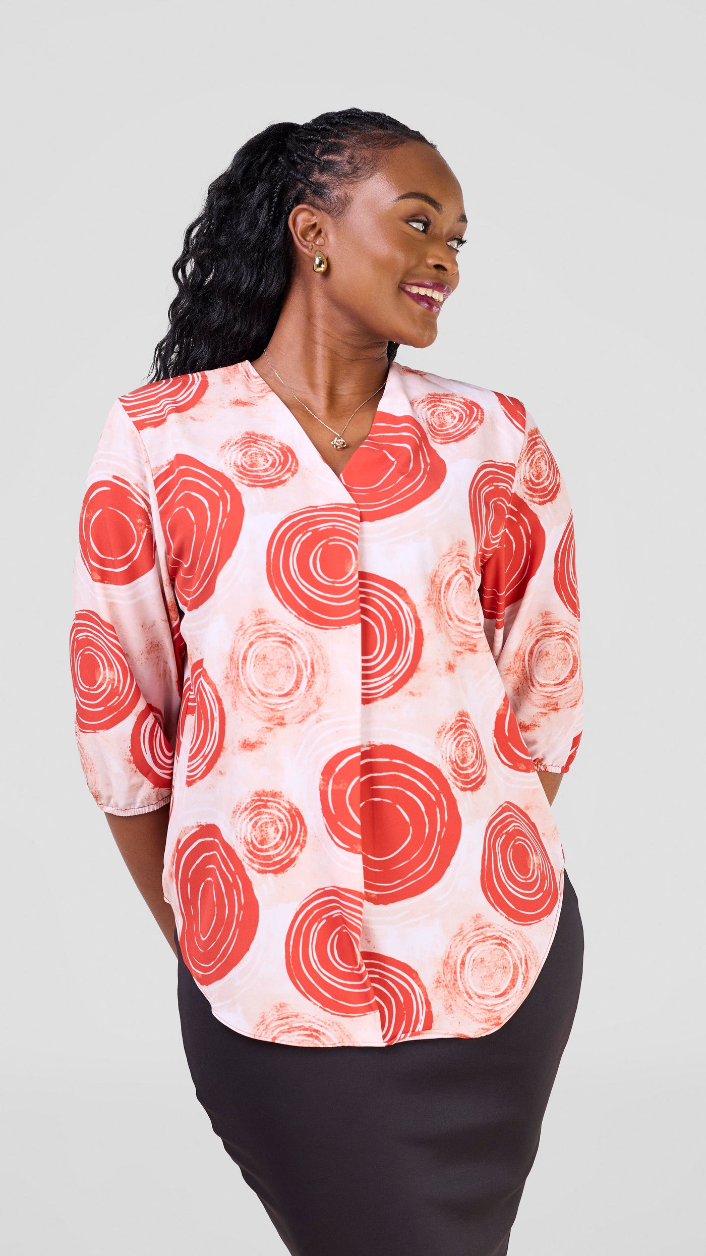 Vivo Dua 3/4 Sleeved V Neck Shirt - Red / Peach