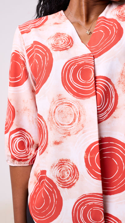 Vivo Dua 3/4 Sleeved V Neck Shirt - Red / Peach