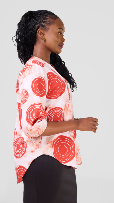 Vivo Dua 3/4 Sleeved V Neck Shirt - Red / Peach