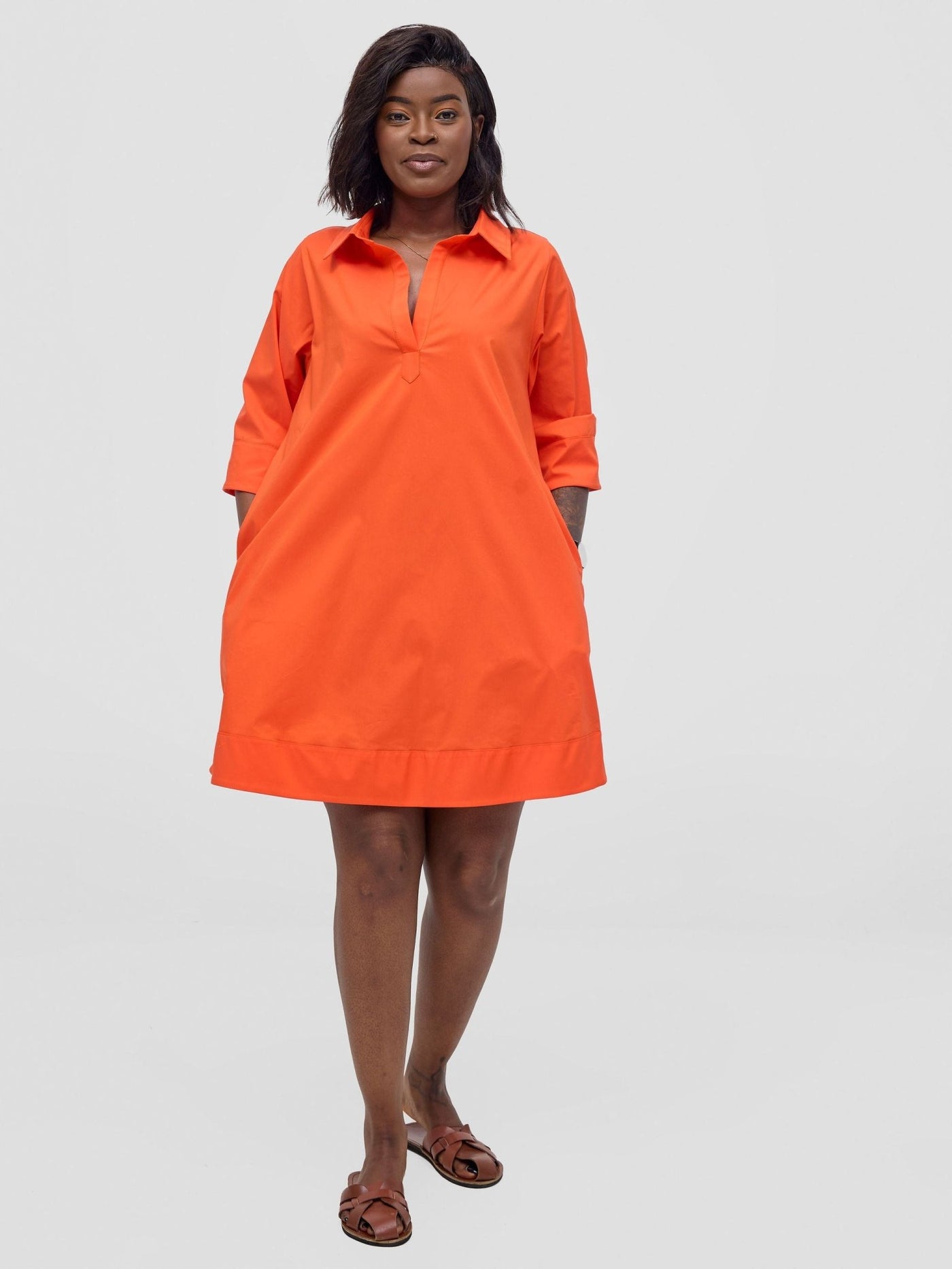 Safari Mansi Wide Hem Tent Dress - Orange - Shopzetu