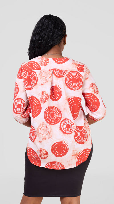 Vivo Dua 3/4 Sleeved V Neck Shirt - Red / Peach