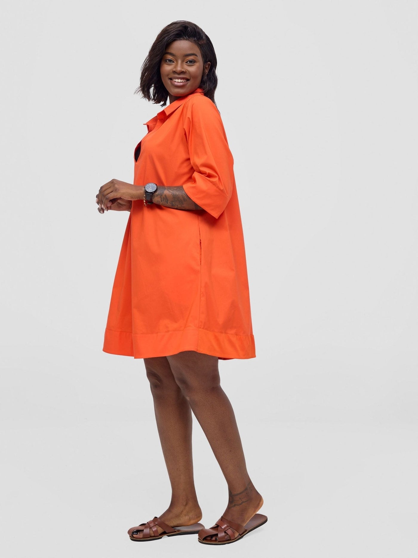 Safari Mansi Wide Hem Tent Dress - Orange - Shopzetu