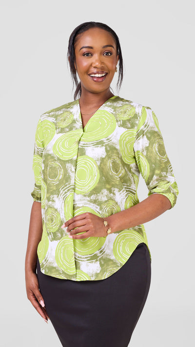 Vivo Dua 3/4 Sleeved V Neck Shirt - Hunters / Lime