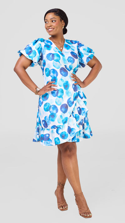 Vivo Hadiya Wrap Dress - White / Blue Tal Print