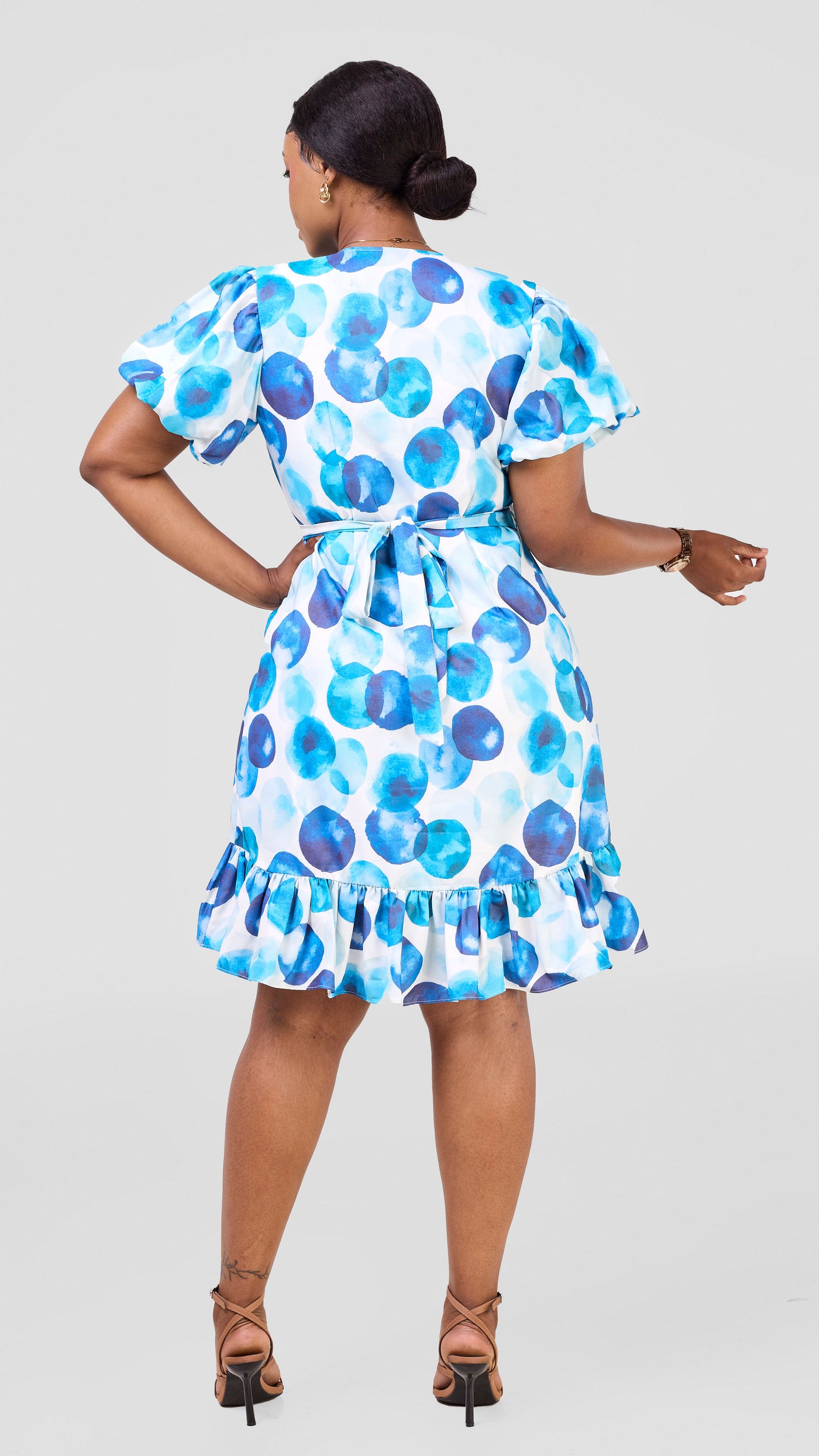 Vivo Hadiya Wrap Dress - White / Blue Tal Print