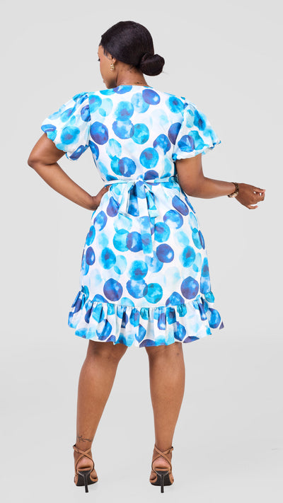 Vivo Hadiya Wrap Dress - White / Blue Tal Print