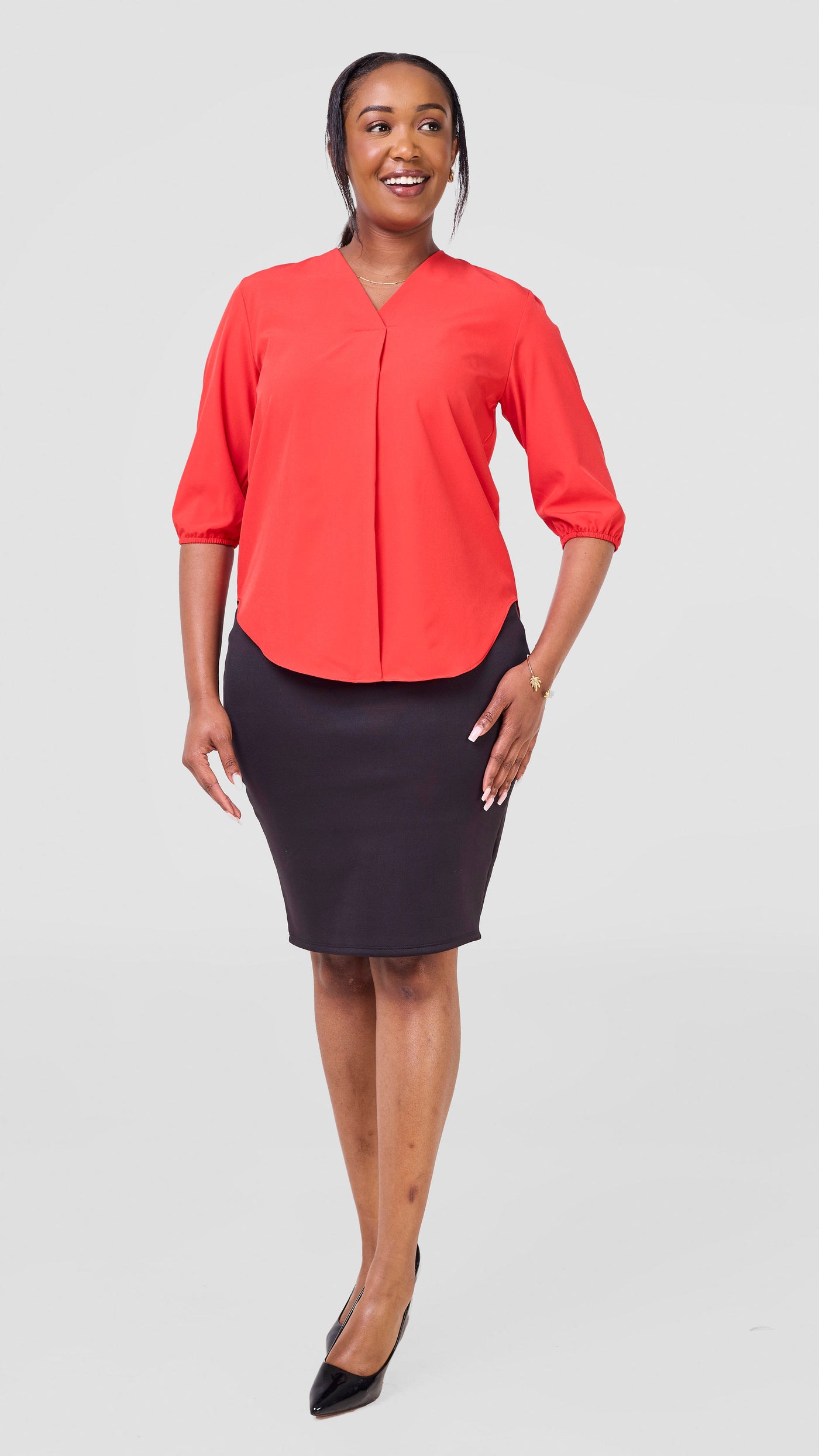 Vivo Dua 3/4 Sleeved V Neck Shirt - Red