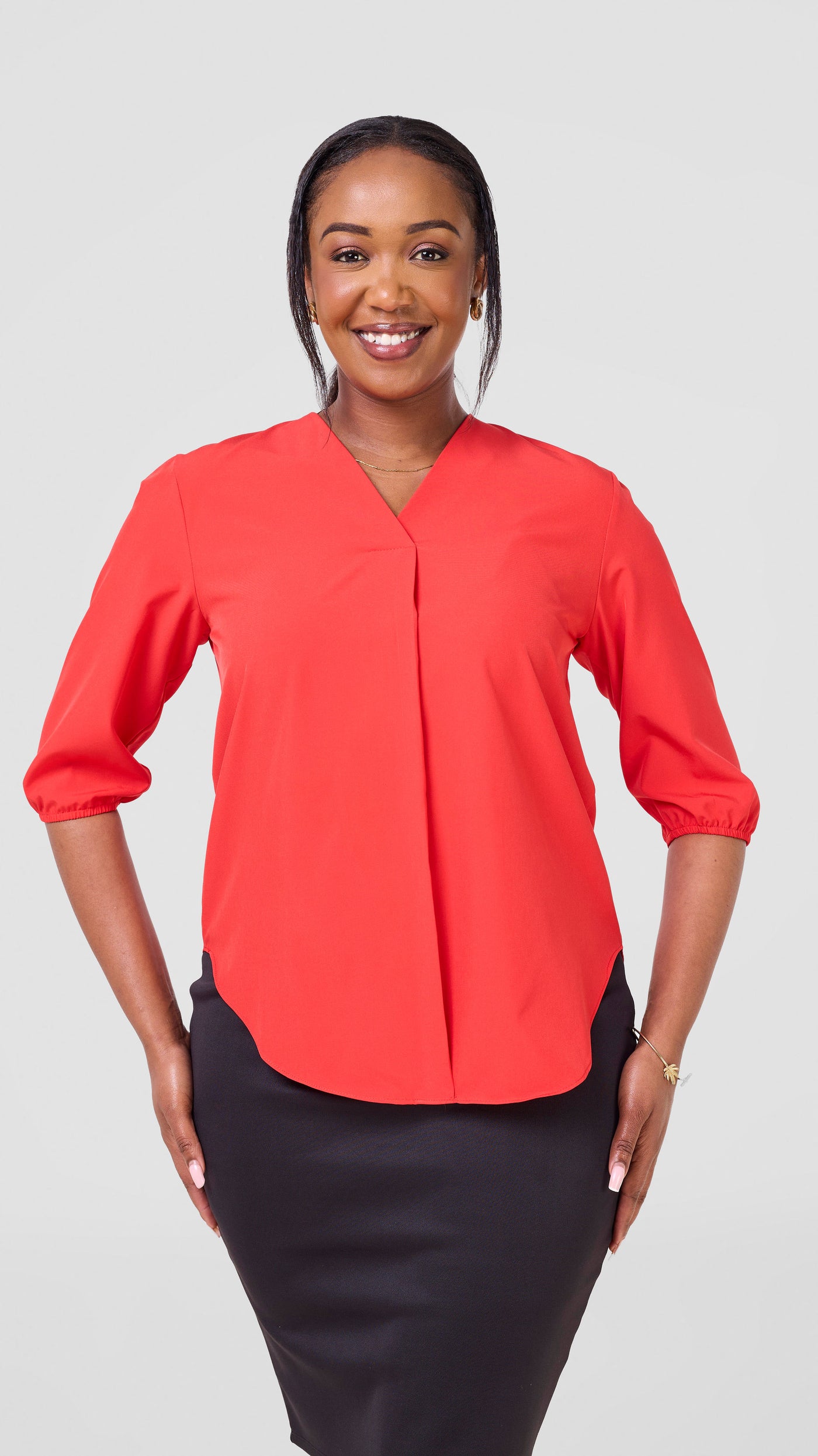 Vivo Dua 3/4 Sleeved V Neck Shirt - Red