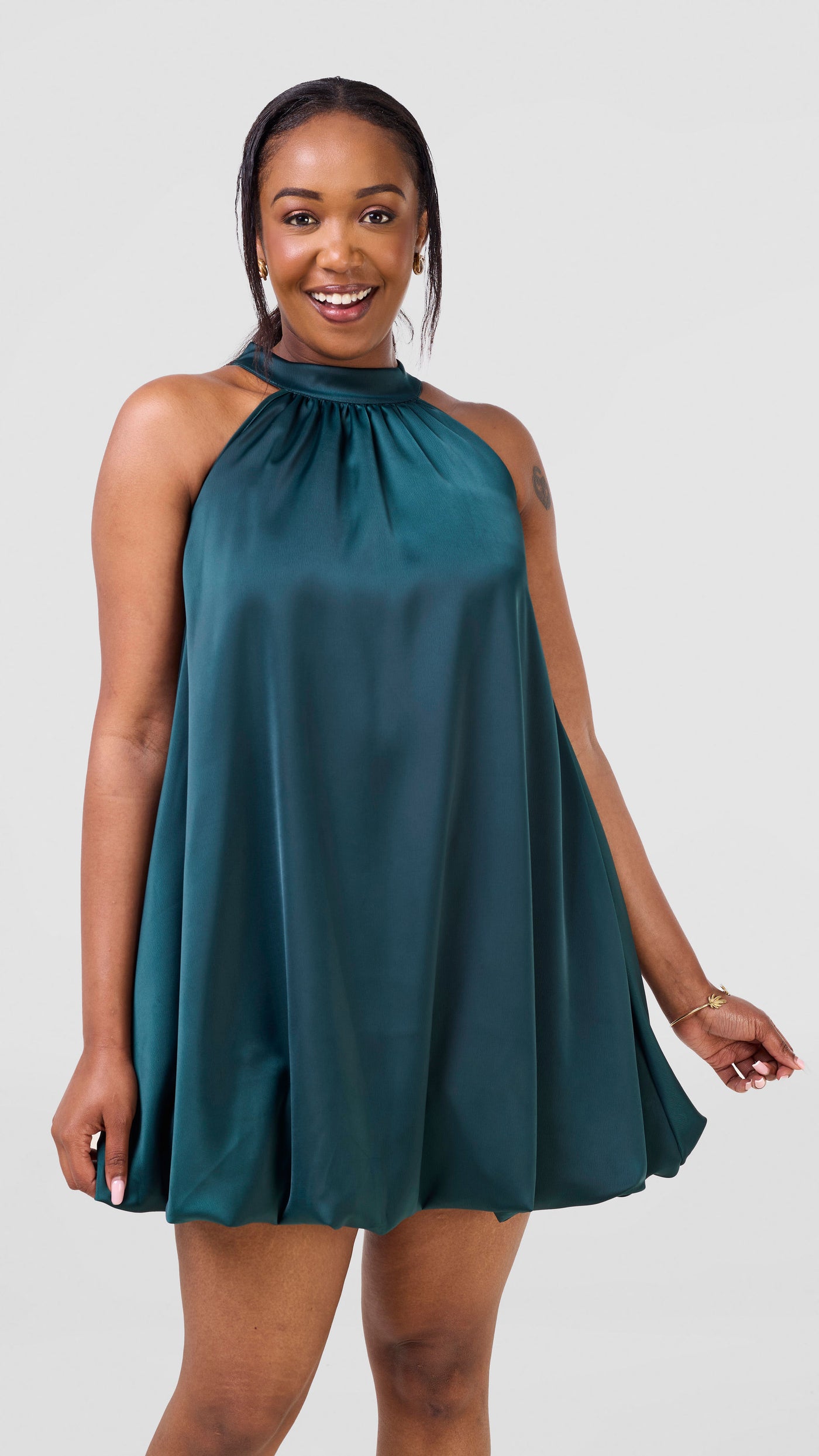 Vivo Iyana Knee Length Bubble Dress - Dark Green