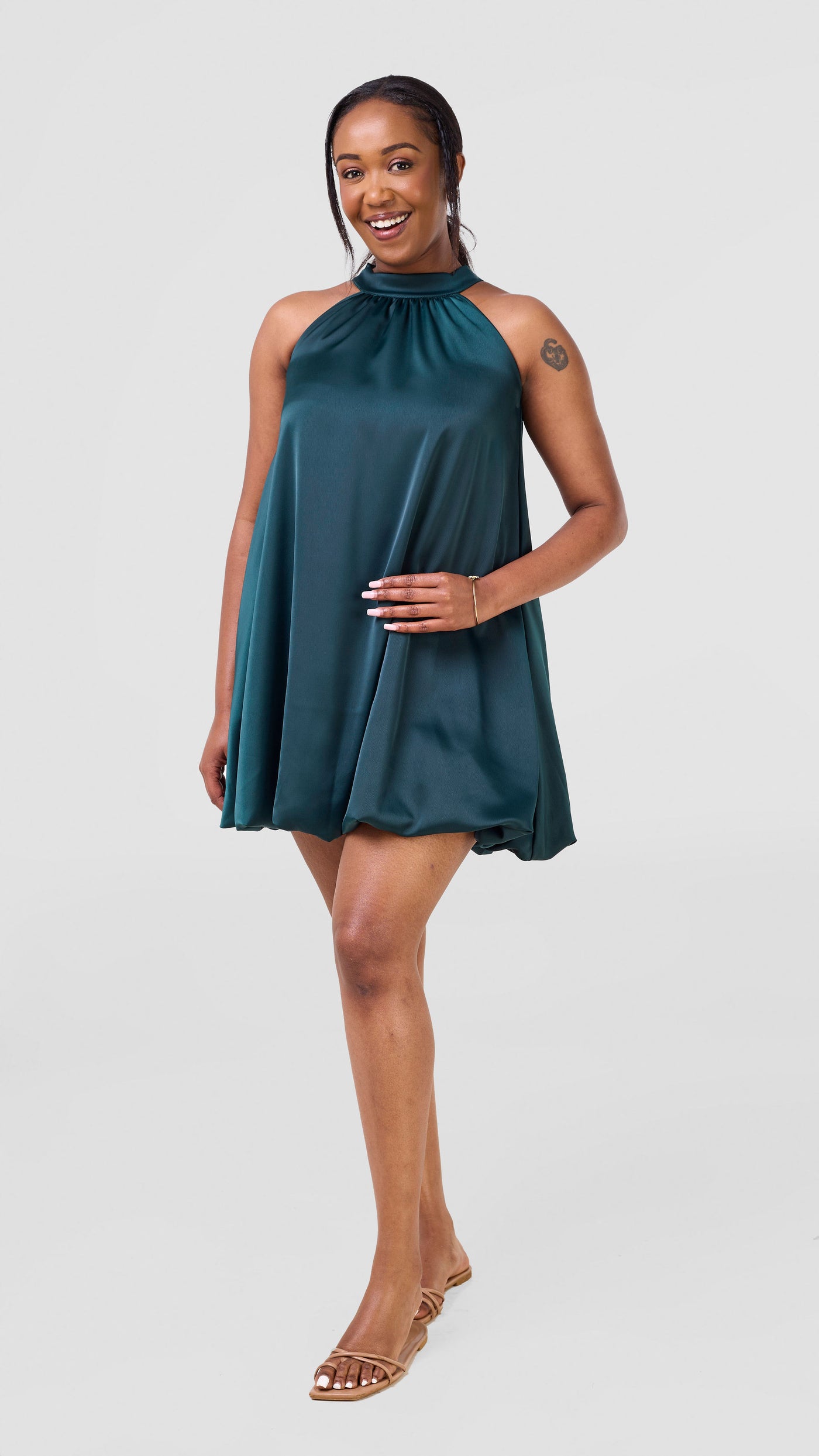 Vivo Iyana Knee Length Bubble Dress - Dark Green