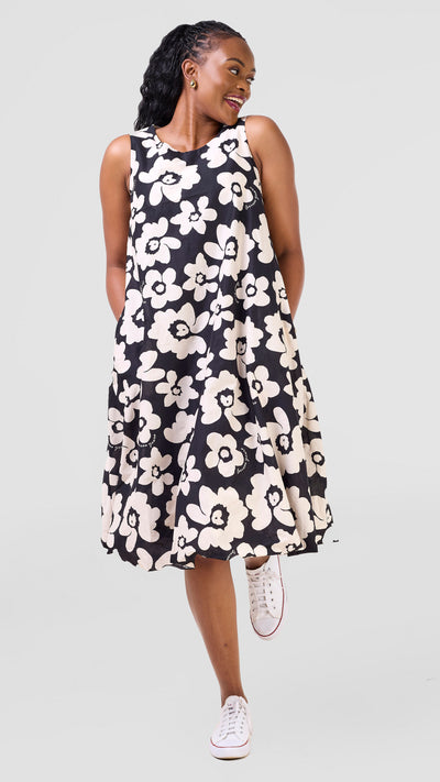 Safari by Vivo  Nazari Bubble Midi Dress - Black / Beige Print