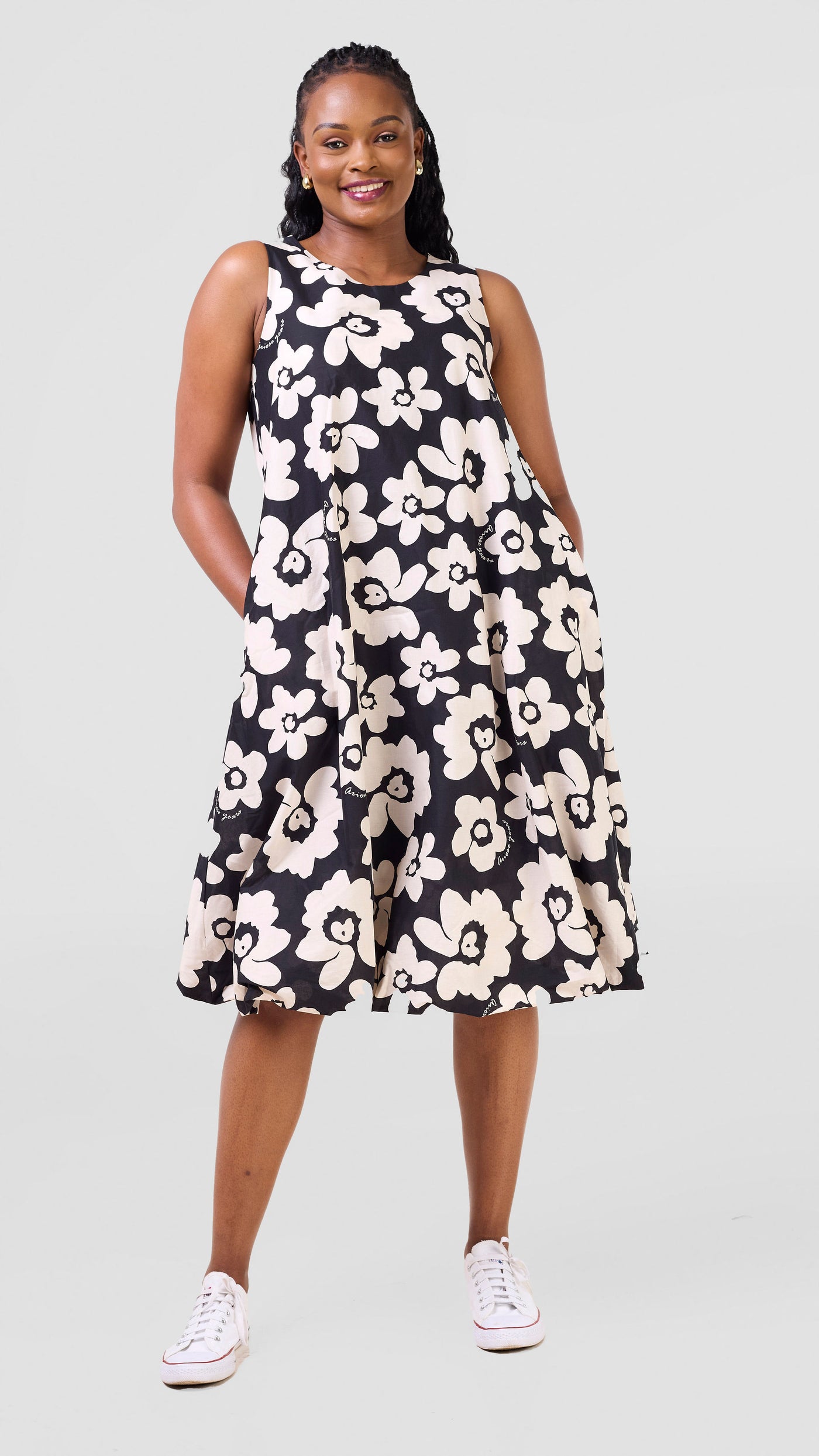 Safari by Vivo  Nazari Bubble Midi Dress - Black / Beige Print