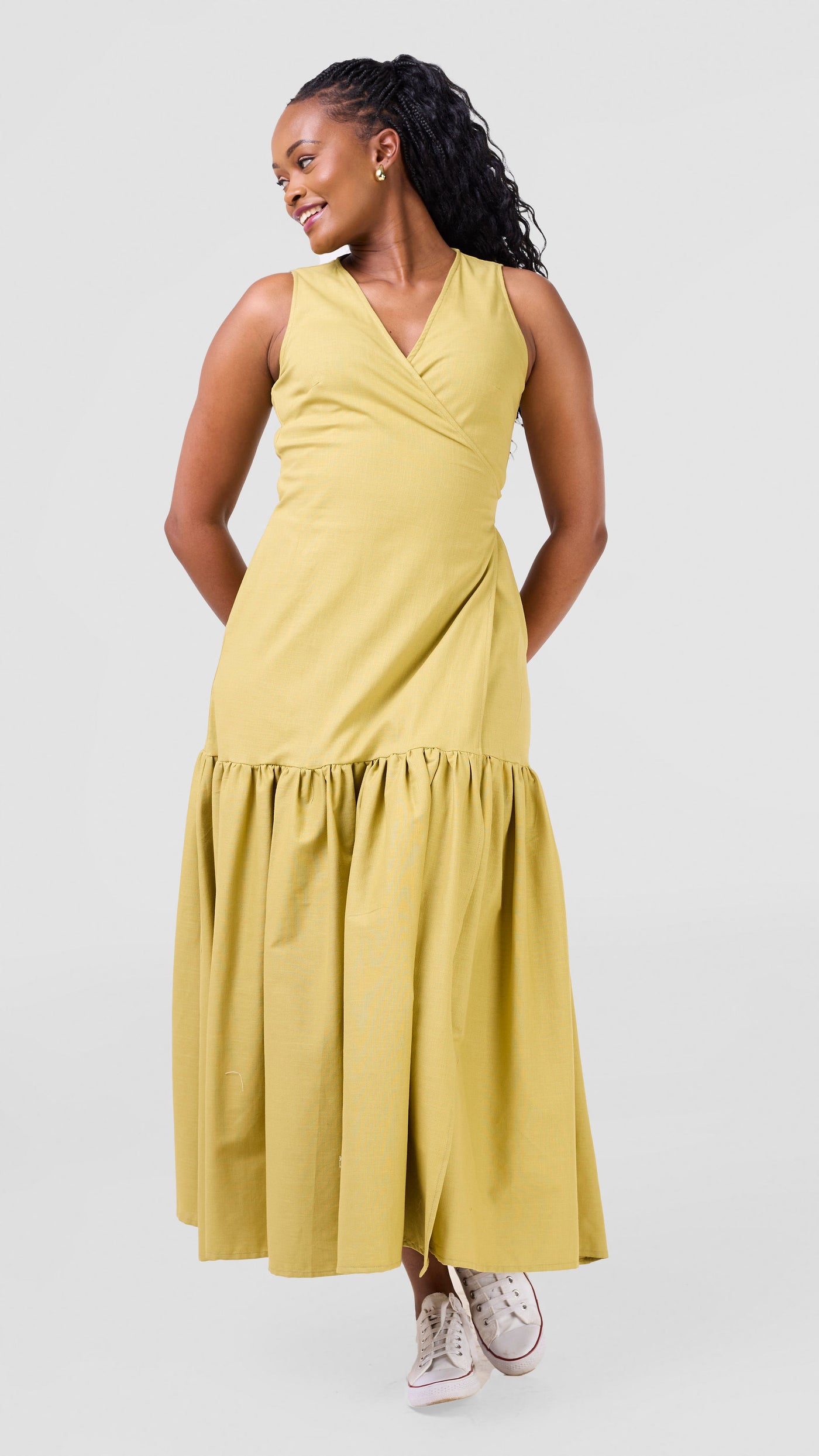 Safari Naledi Gathered Panel Wrap Dress - Olive