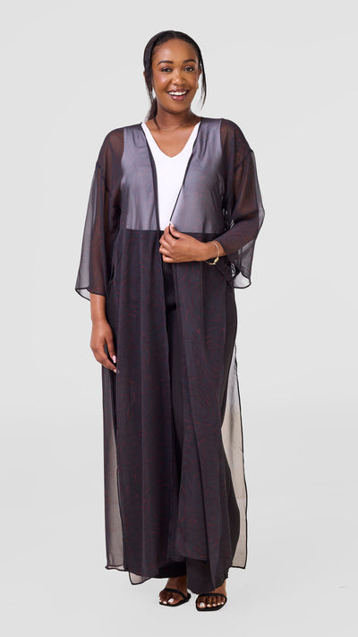 Vivo Nandi High Slit Kimono - Black / Red Print