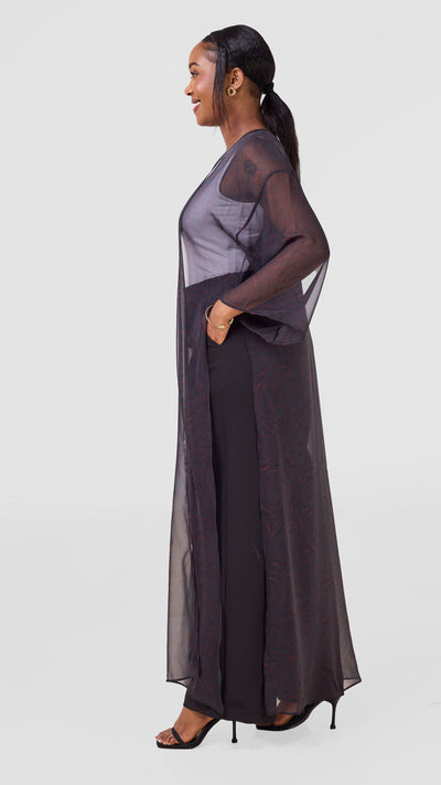 Vivo Nandi High Slit Kimono - Black / Red Print