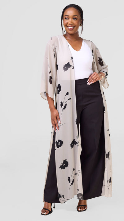 Vivo Nandi High Slit Kimono - Grey / Black Print