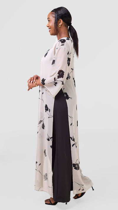Vivo Nandi High Slit Kimono - Grey / Black Print