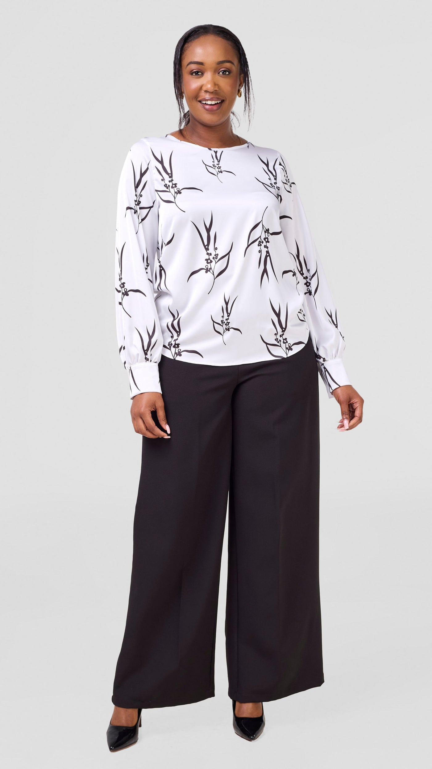 Vivo Tatili Long Sleeve Bishop Top - White / Black Kari Print