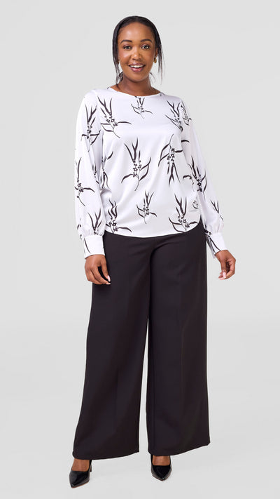 Vivo Tatili Long Sleeve Bishop Top - White / Black Kari Print