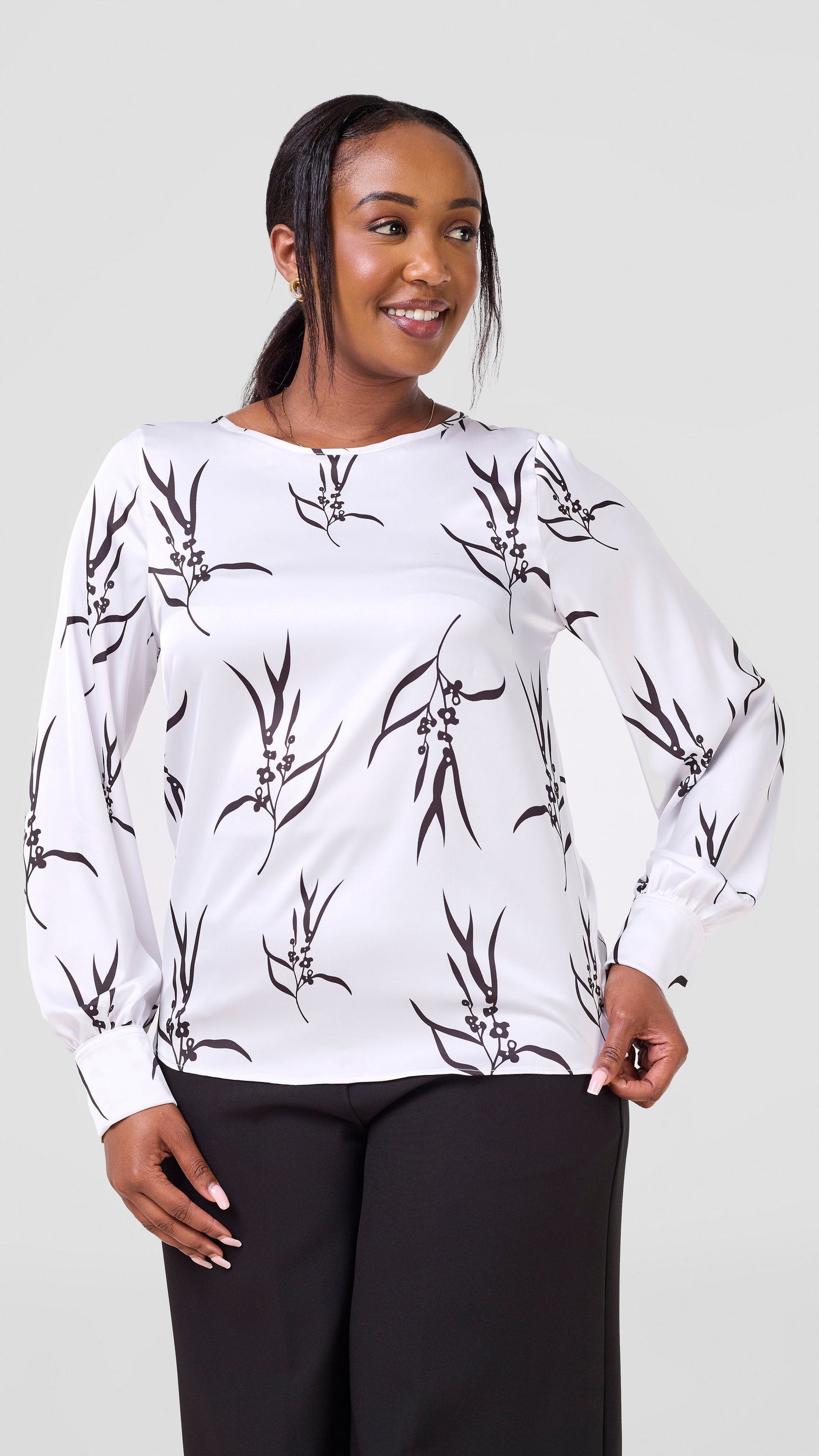 Vivo Tatili Long Sleeve Bishop Top - White / Black Kari Print