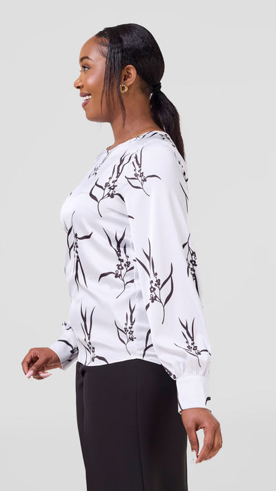 Vivo Tatili Long Sleeve Bishop Top - White / Black Kari Print