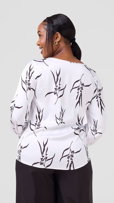 Vivo Tatili Long Sleeve Bishop Top - White / Black Kari Print