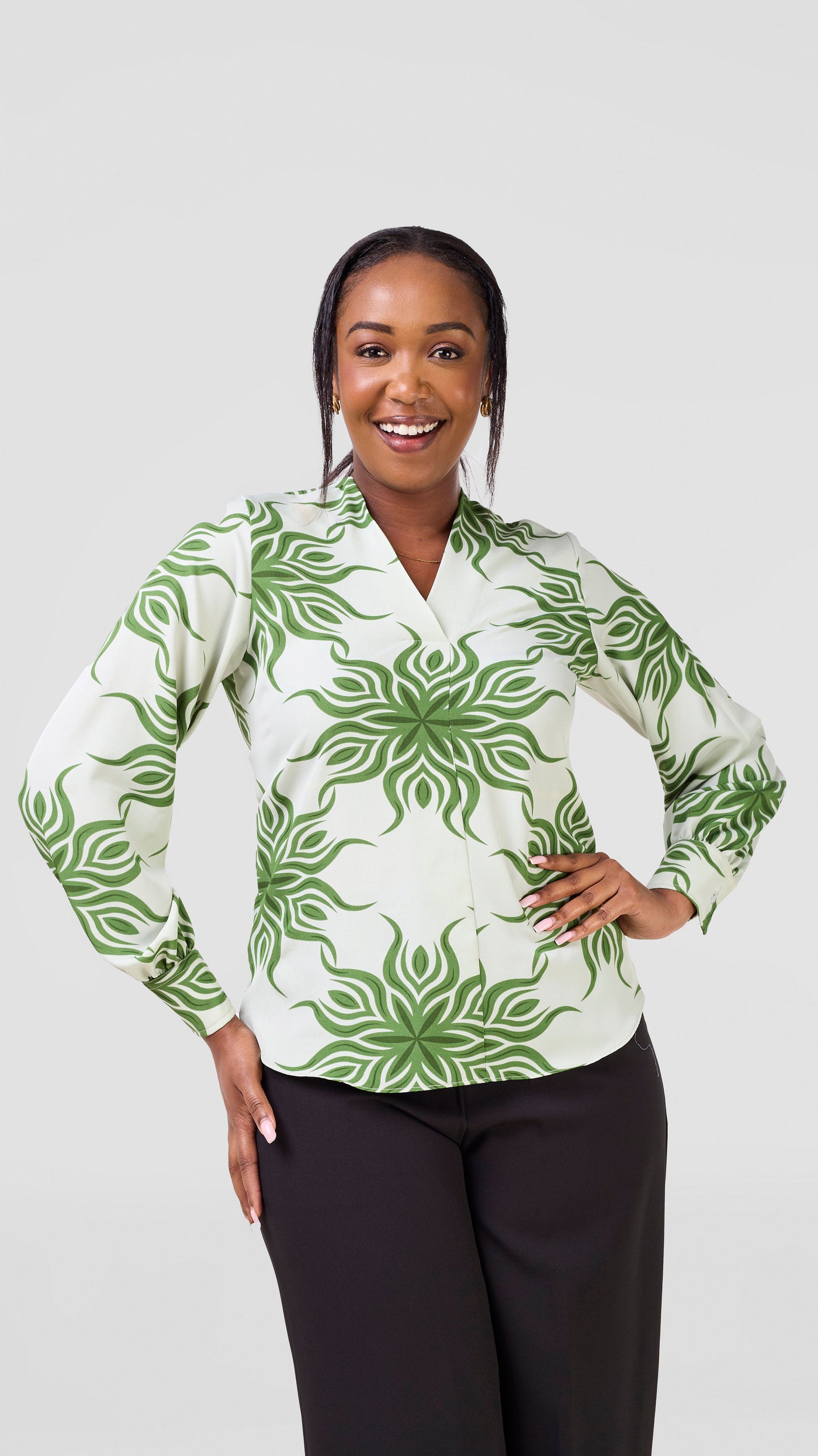 Vivo Ajani V-Neck Top - Mint / Green Print