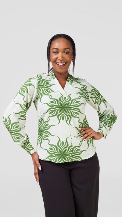 Vivo Ajani V-Neck Top - Mint / Green Print