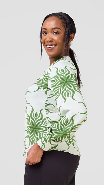 Vivo Ajani V-Neck Top - Mint / Green Print