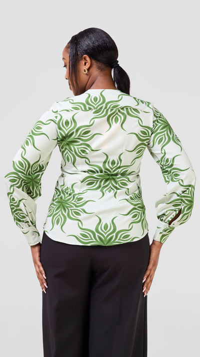 Vivo Ajani V-Neck Top - Mint / Green Print
