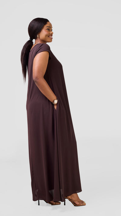 Vivo Sierra Maxi Chiffon Dress - Chocolate