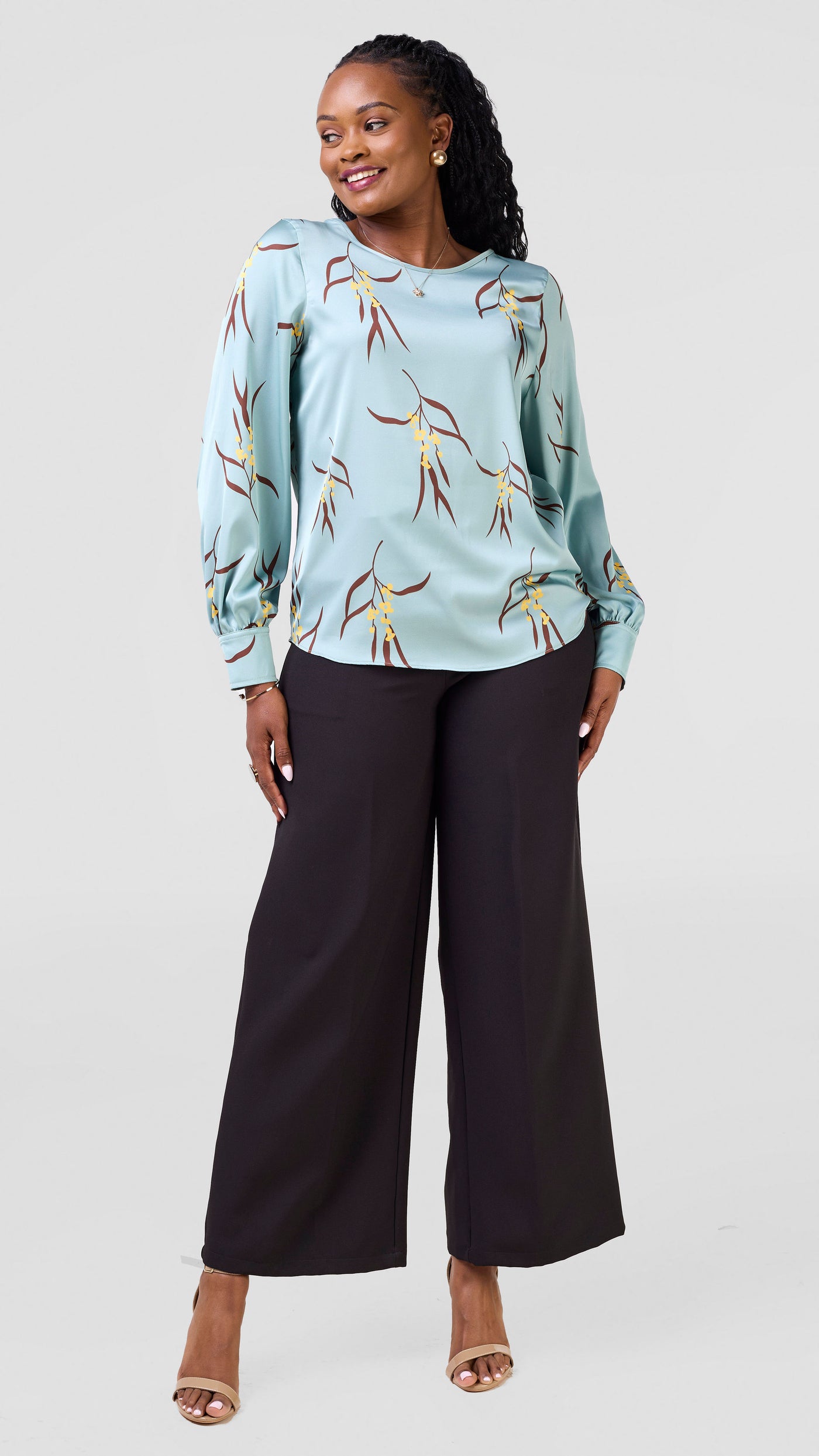 Vivo Tatili Long Sleeve Bishop Top - Mint / Yellow Kari Print
