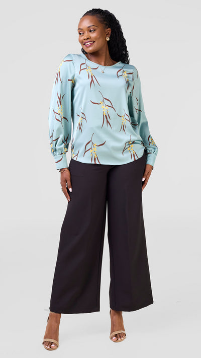 Vivo Tatili Long Sleeve Bishop Top - Mint / Yellow Kari Print