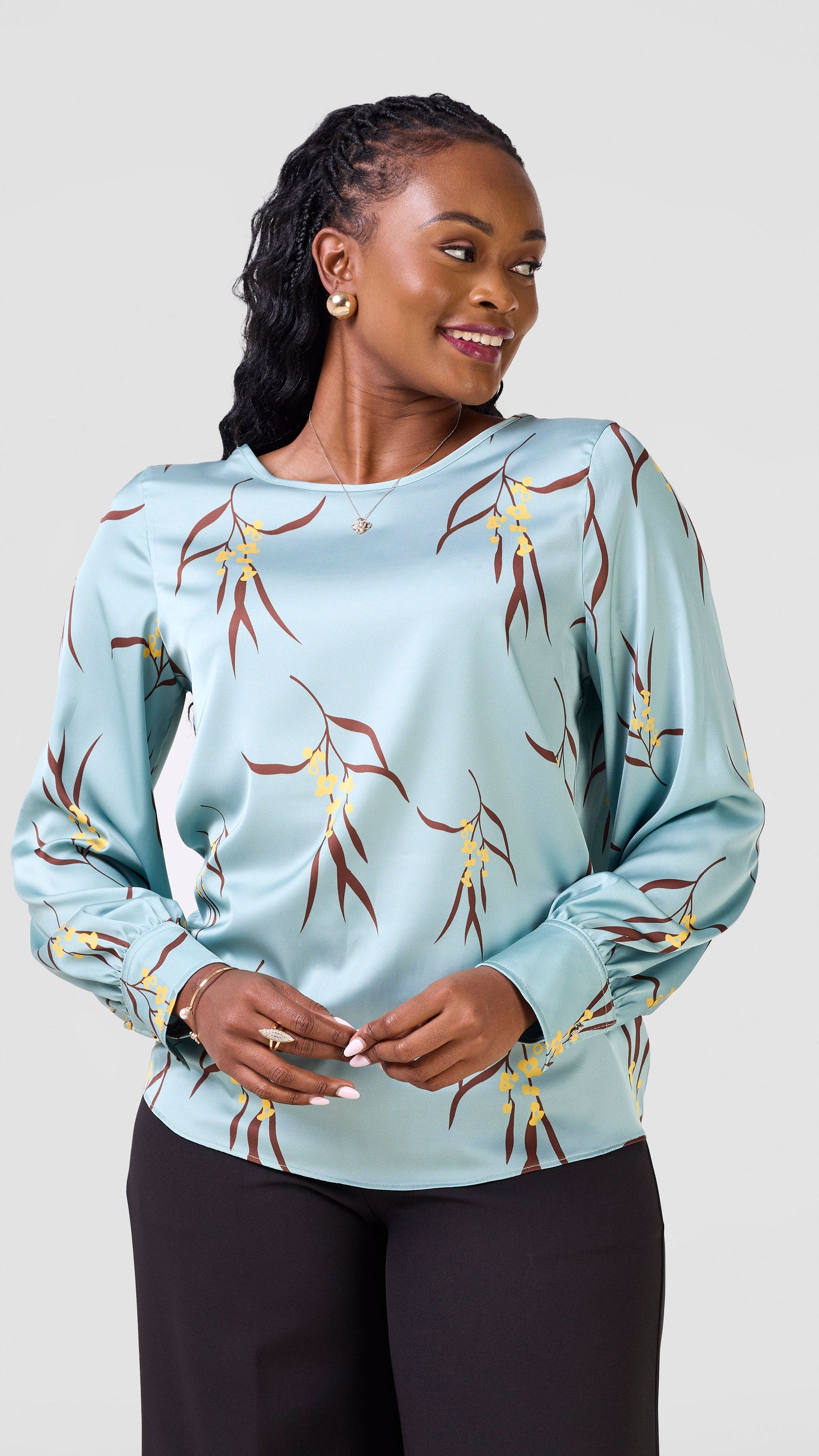 Vivo Tatili Long Sleeve Bishop Top - Mint / Yellow Kari Print