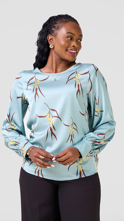 Vivo Tatili Long Sleeve Bishop Top - Mint / Yellow Kari Print