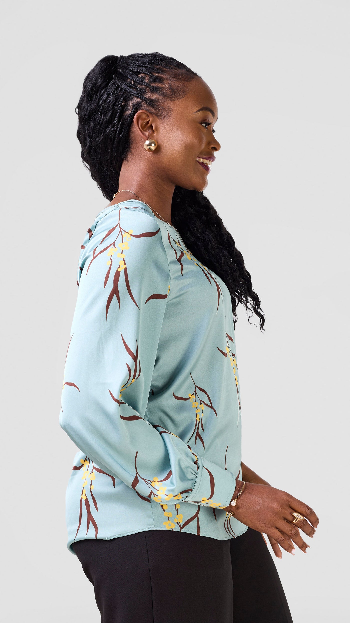 Vivo Tatili Long Sleeve Bishop Top - Mint / Yellow Kari Print