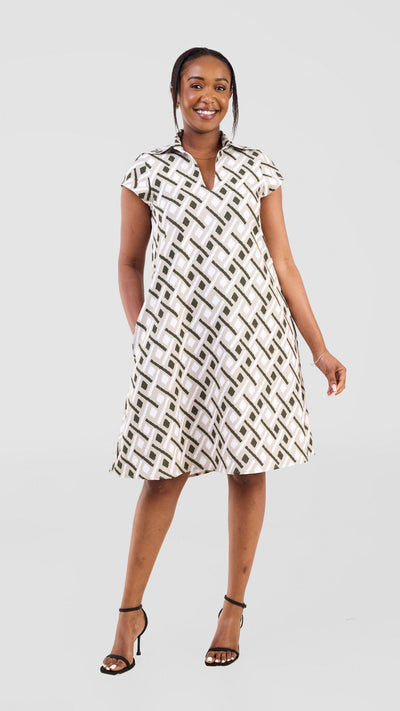Vivo Mandla Tent Dress - Sage / Dark Green Kile Print