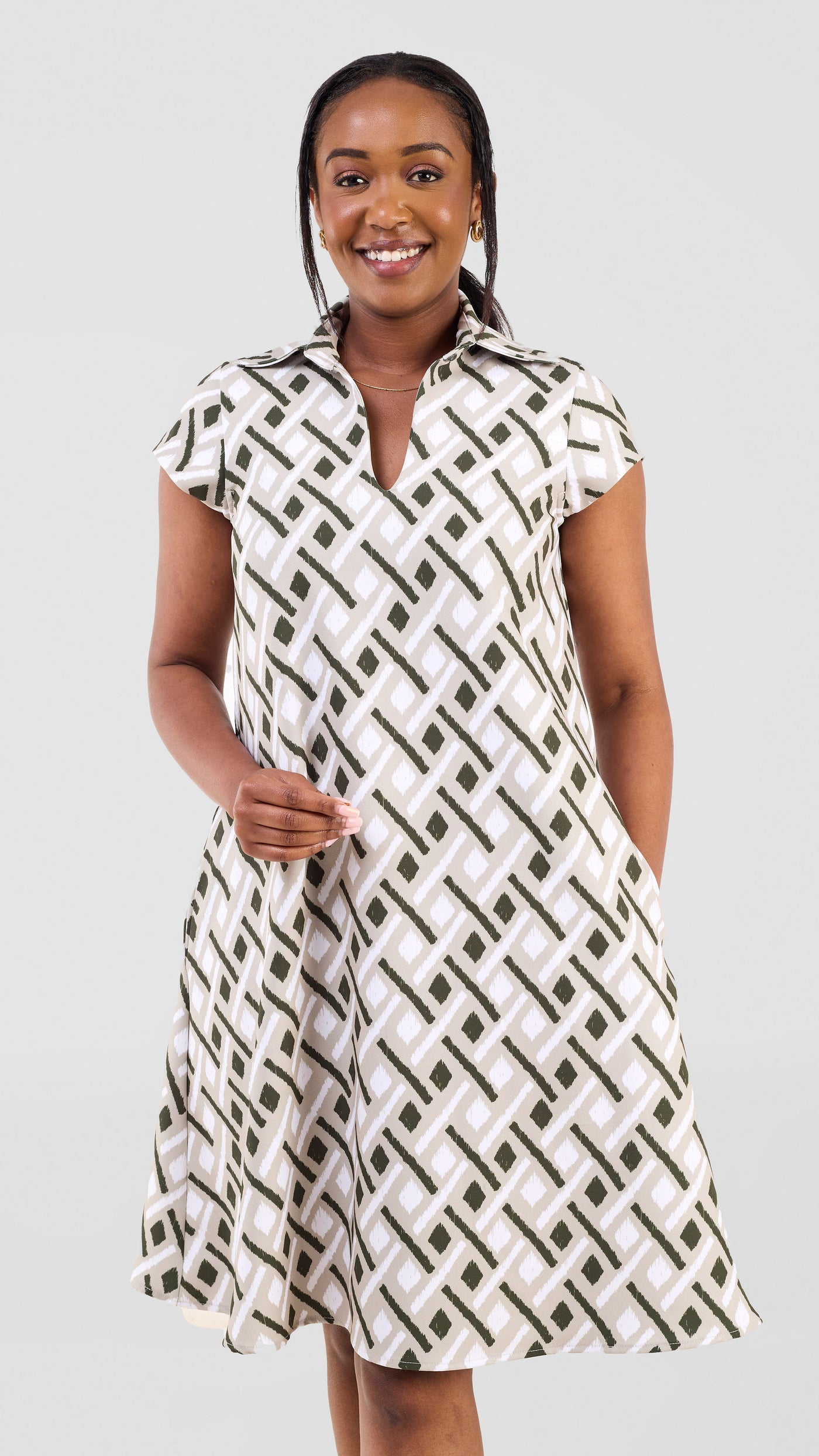 Vivo Mandla Tent Dress - Sage / Dark Green Kile Print