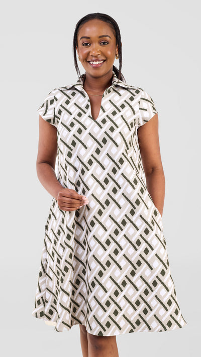 Vivo Mandla Tent Dress - Sage / Dark Green Kile Print