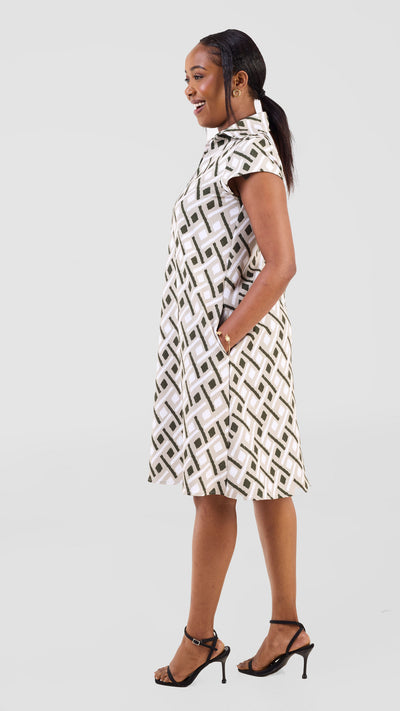 Vivo Mandla Tent Dress - Sage / Dark Green Kile Print